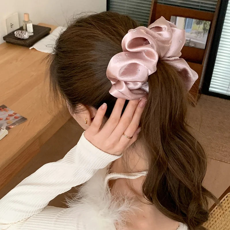 Fashion Satin Lustrous Simple Scrunchies for Girls Minimalistic Solid Color Hair Ties for Women Ladies Hair Accessories Chic