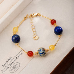 Fashion Ceramic Lapis Lazuli Agate Natural Stone 18K Gold Plated Jewelry Sets for Girls  Bracelets Earrings for Women Ladies