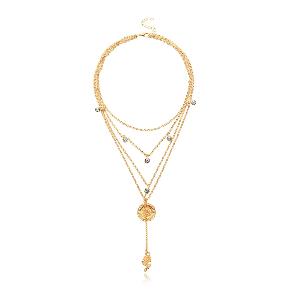 Fashion Trendy Flowers Floral Layered Wearing Necklaces for Girls Elegant Glamorous Sweet Jewelry for Women Ladies Accessories