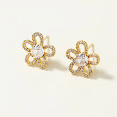 Elegant Trendy Flower Floral Glitter Bowknot Stud Earrings for Girls Sweet Elegant Glamorous Charms Jewelry for Women Ladies