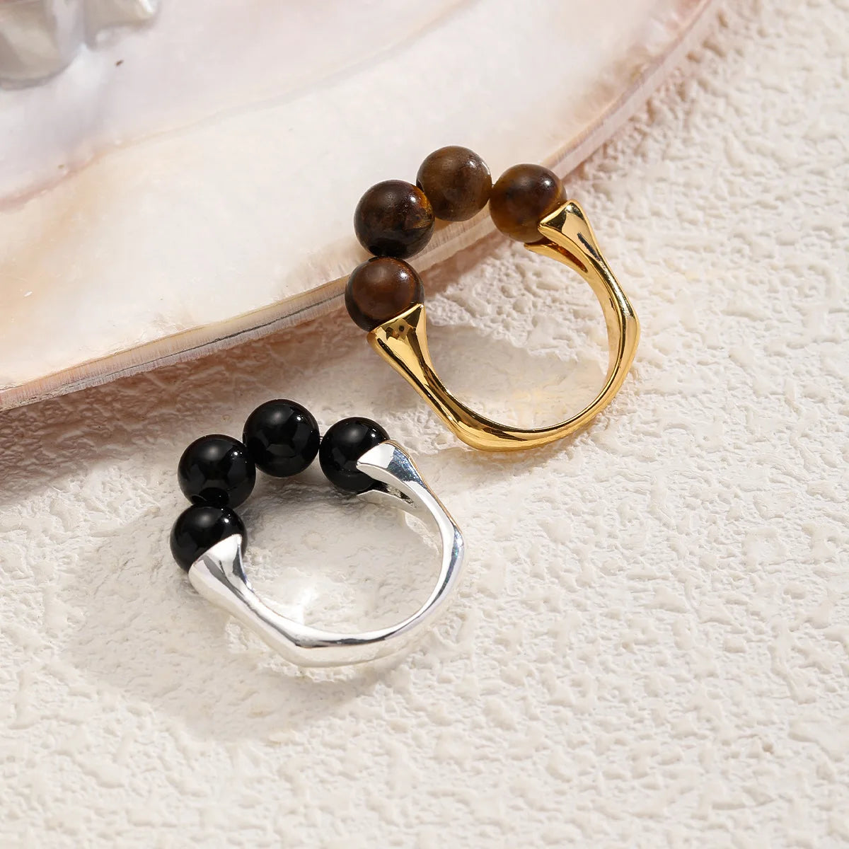 Unisex Black Brown Tiger Eye Beads Colorfast Obsidian Rings Fashion Charms Factory Price Low MOQ in Stock Jewelry for Daily