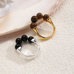 Unisex Black Brown Tiger Eye Beads Colorfast Obsidian Rings Fashion Charms Factory Price Low MOQ in Stock Jewelry for Daily