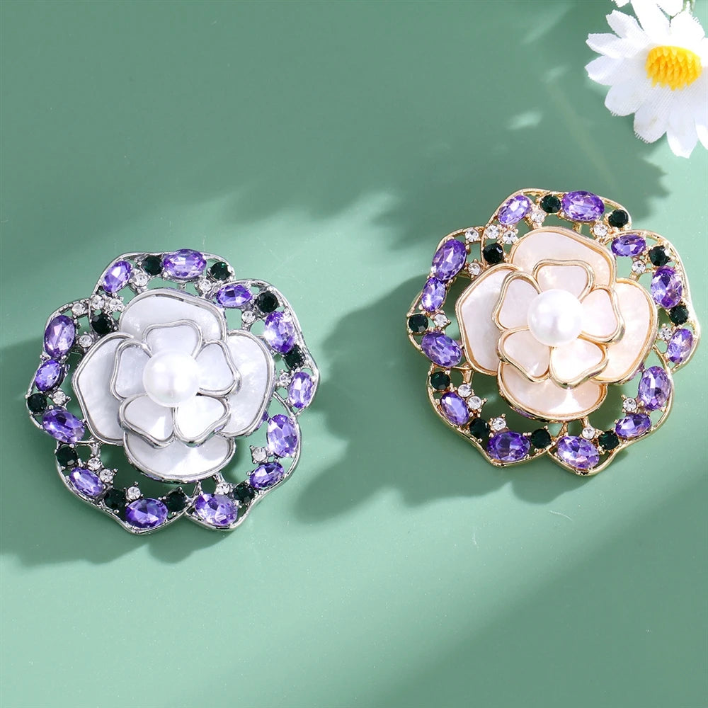 Fashion Camellia Flowers Floral Vintage Glitter Brooches for Girls Sweet Elegant Jewelry Pins for Women Ladies Accessories