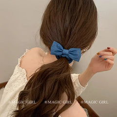 Women 2025 Hot Sale Bowknot Blue Scrunchies Hairpins Fashion Elegant Simple Hair Ties Alligator Clips Accessories for Daily Use