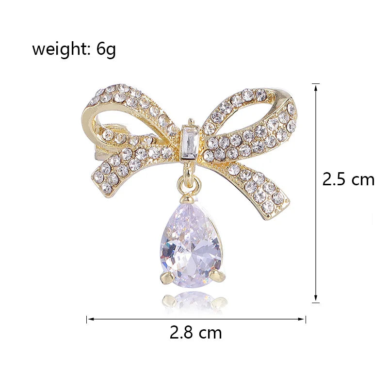 Fashion Bowknot Classic Elegant Rhinestone Glitter Brooches for Girls Stylish Simple Pins Jewelry for Women Ladies Accessories
