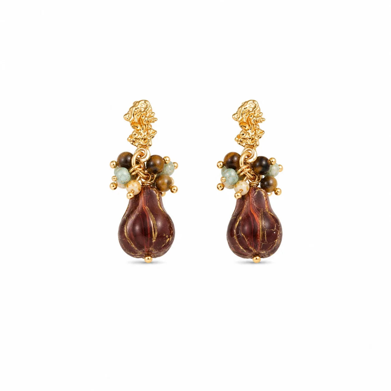 Women Brown Green Czech Beads Natural Stone S925 Silver 18k Gold-plated Earring Fashion Elegant Dainty in Stock Daily Jewelry