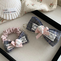 Korean-style Cute Dog Bow Scrunchie Girlish Lace Banana Clip Headband Gentle Sweet Casual Hair Clips for Women Hair Accessories