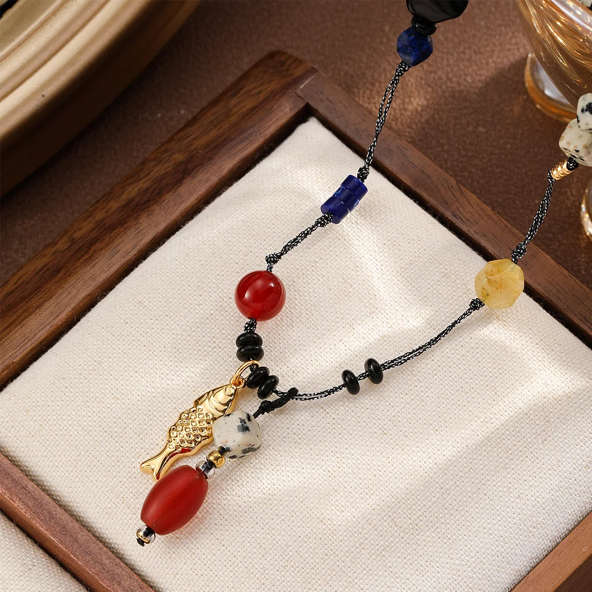 Fashion Red Agate Hematite Natural Stone Copper 18K Gold Plated Necklaces for Girls Boho Jewelry for Women Ladies Wholesale