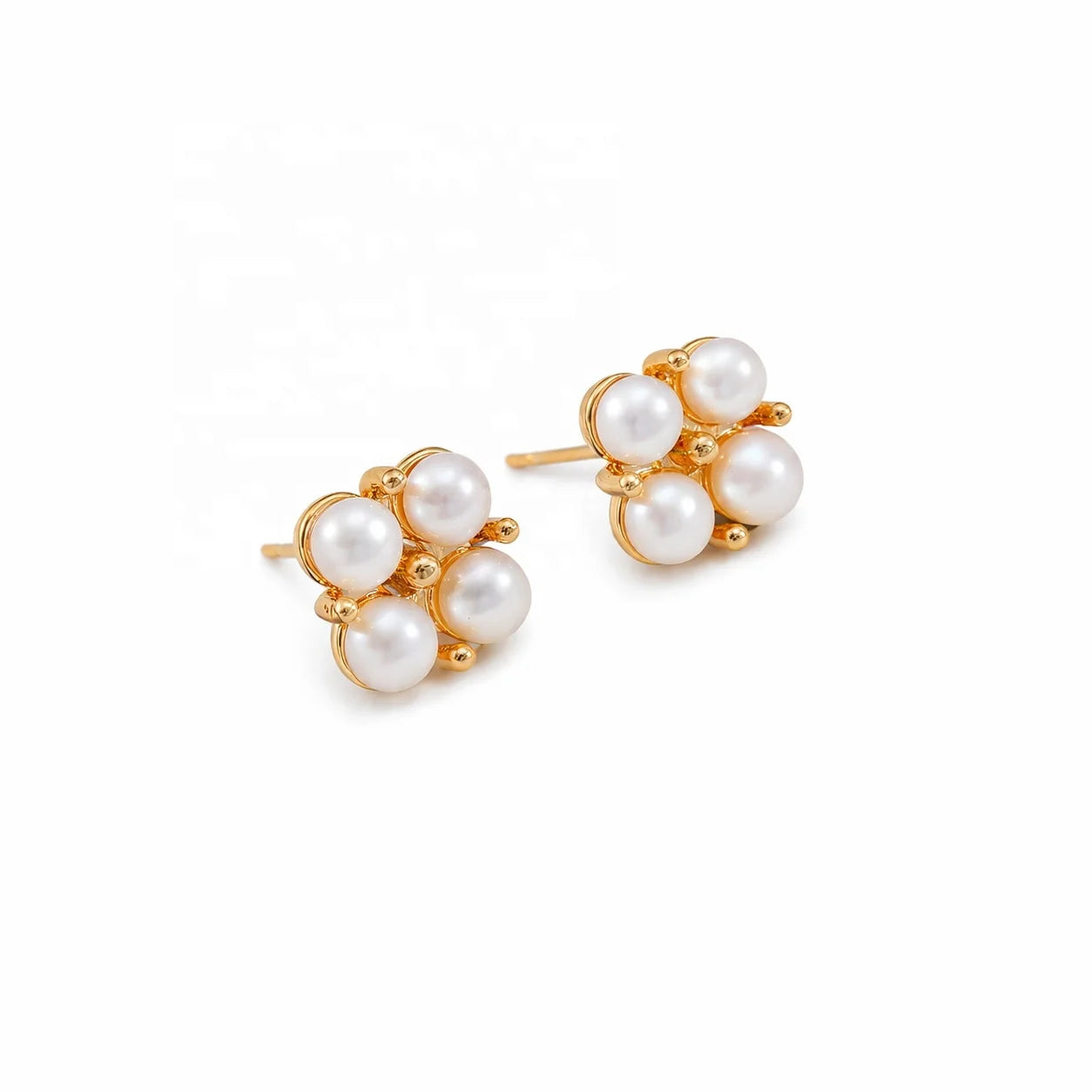 Women White Shell Beads S925 Silver 18k Gold-plated Stud Earring Bulk Order in Stock Fashion Elegant Jewelry for Female Daily