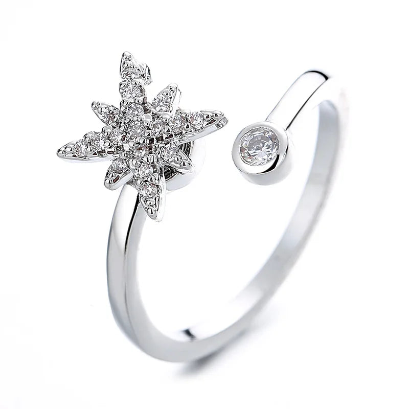 Women's Zircon Flower Rotating Rings Adjustable Stress-relieving Fashionable Ring Men's Unisex Hot Sale Accessories Wholesale