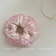 Sweet Cute Elegant Pink Flower Scrunchies for Girls Korean Style Princess Hair Ties for Women Ladies Hair Accessories in Stock