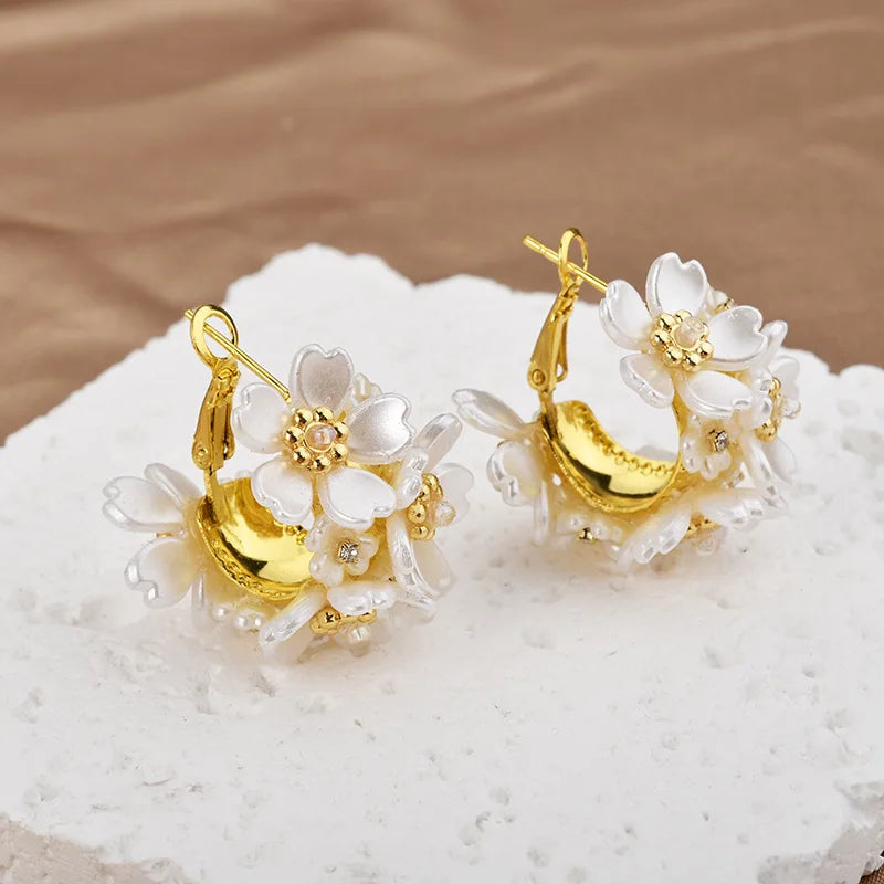 Super Fairy Flower Stud Earrings Girl's High-end Sweet Elegant Ethereal Earring for Female Party Korean-style Jewelry Wholesale