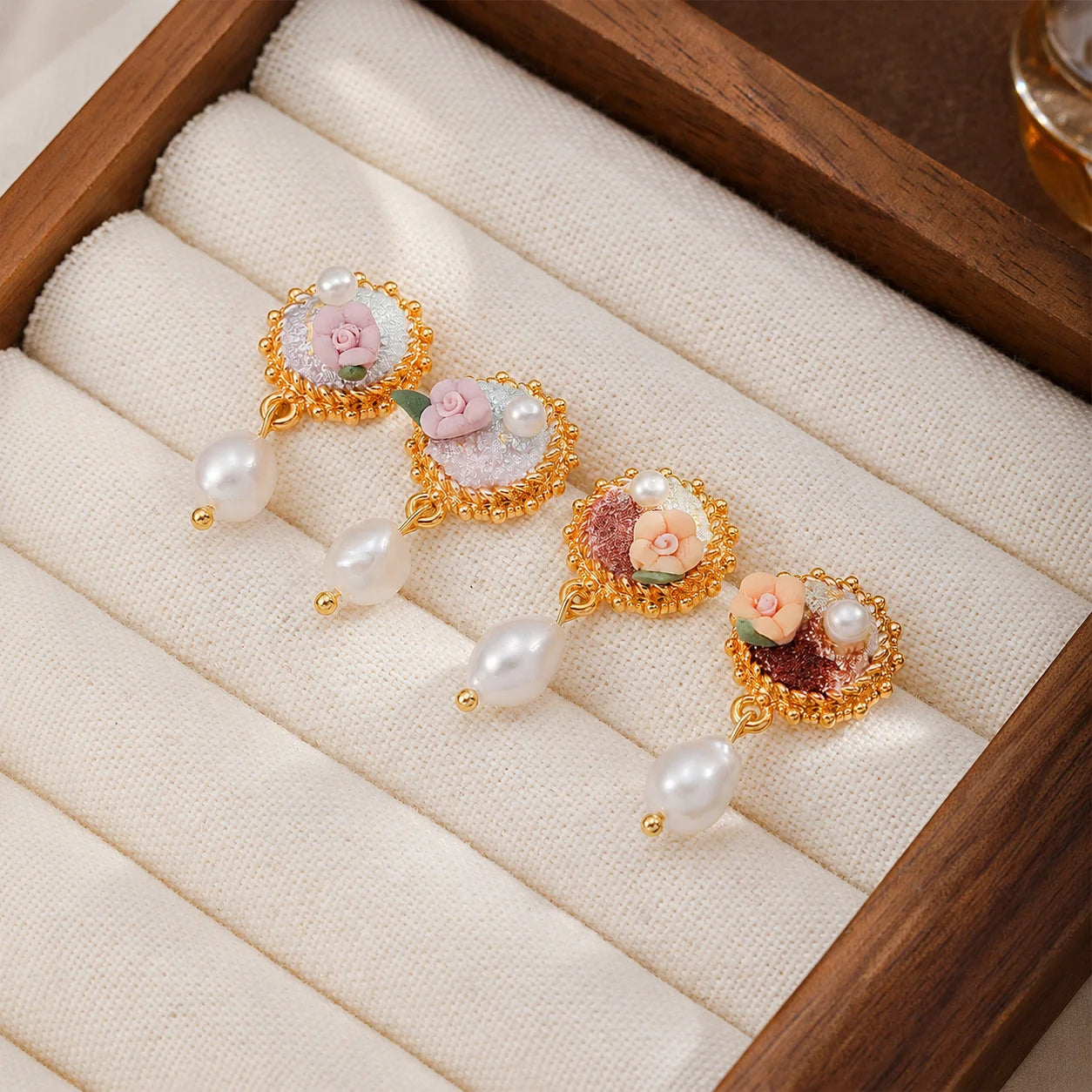 Women Flower Freshwater Pearl S925 Silver 18k Gold-plated Hand-Painted Drip Glaze Earring Elegant Glamorous in Stock Jewelry
