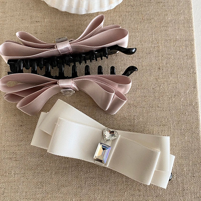 Fashion Elegant Glitter Bowknot Solid Color Hair Clips for Girls Banana Clips for Women Ladies Hair Accessories in Stock Sweet