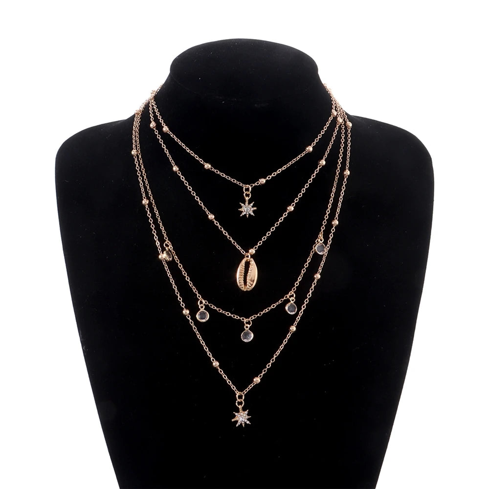Fashion Trendy Glitter Rhinestone Necklaces for Girls Sweet Elegant Layered Wearing Jewellry for Women Ladies Accessories