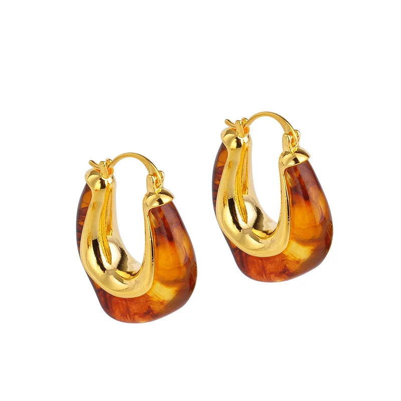 Retro Hoop Earrings Women Maillard Amber Earrings Explosive Curry Color Light Luxury Elegant Earrings Autumn and Winter New Bulk