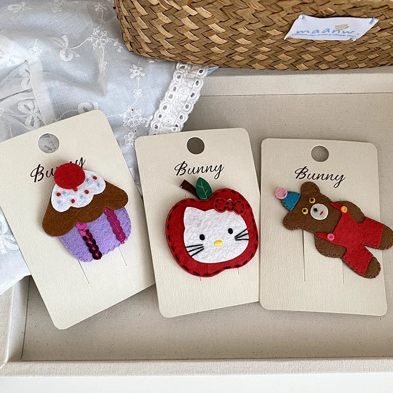 Sweet Cute Kitty Cat Apple Fruit Bear Hair Clips for Baby Girls Ice Cream Snap Clips for Kids Children Hair Accessories Animals