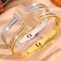 Fashion Elegant Fine Glitter Bangles Titanium Steel Minimalist Trendy Jewelry for Women Ladies Bracelets Accessories Wholesale