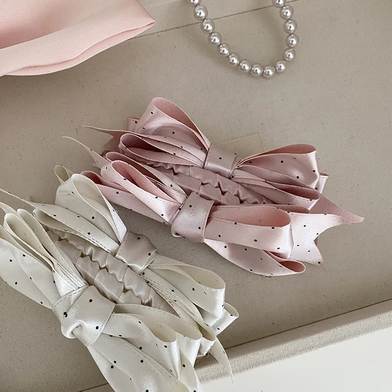 Fashion Sweet Polka Dot Bowknot Hair Clips for Girls Elegant Banana Clips for Women Ladies Hair Accessories in Stock Chic