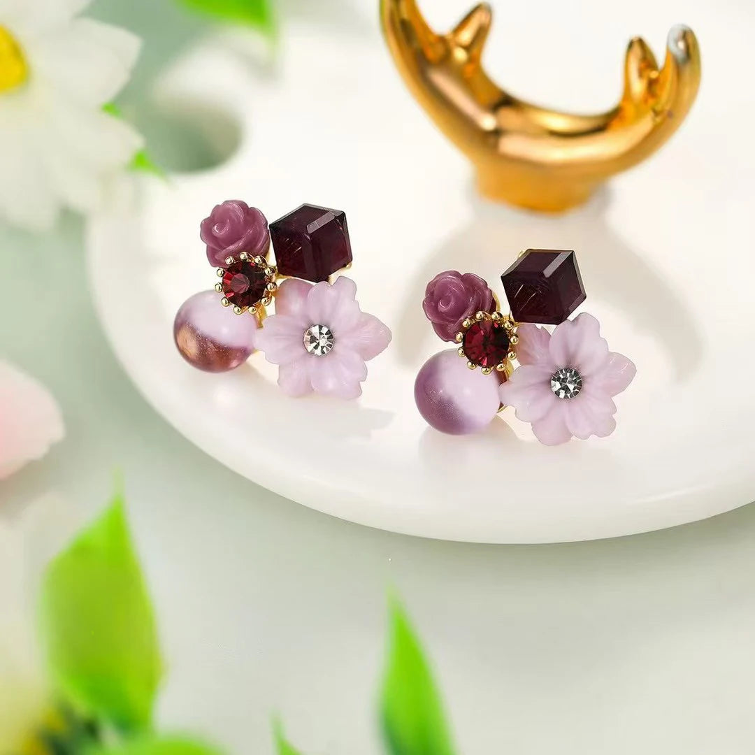 Women Feather Flower Bow Shape Small Stud Earring Fashion Glitter Elegant Wholesale Jewelry Accessories for Female Street Daily