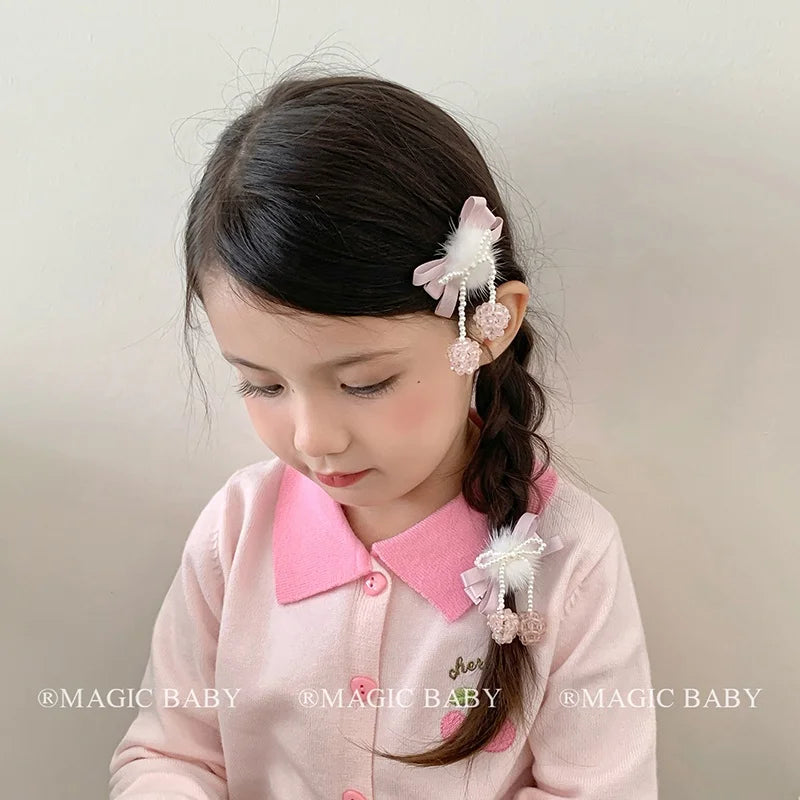 Fashion Cute Sweet Ribbon Bowknot Fluffy Hair Clips for Baby Girls Kawaii Princess Alligators for Kids Children Hair Accessories