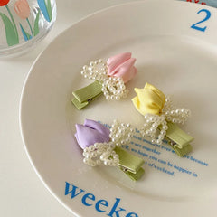 Sweet Cute Fashion Flower Hair Clips for Girls Chic Bowknot Imitation Pearl Alligator for Women Ladies Hair Accessories Princess