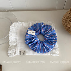 Blue Plaid Large Ponytail Holder Thick Thin Hair Scrunchies Elegant Fashion in Stock Hair Ties Accessories for Female Women Use