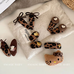 Fashion Cute Sweet Kitty Cat Hair Clips Leopard Print Animals Bowknot Cartoon Snap Clips for Kids Children Hair Accessories