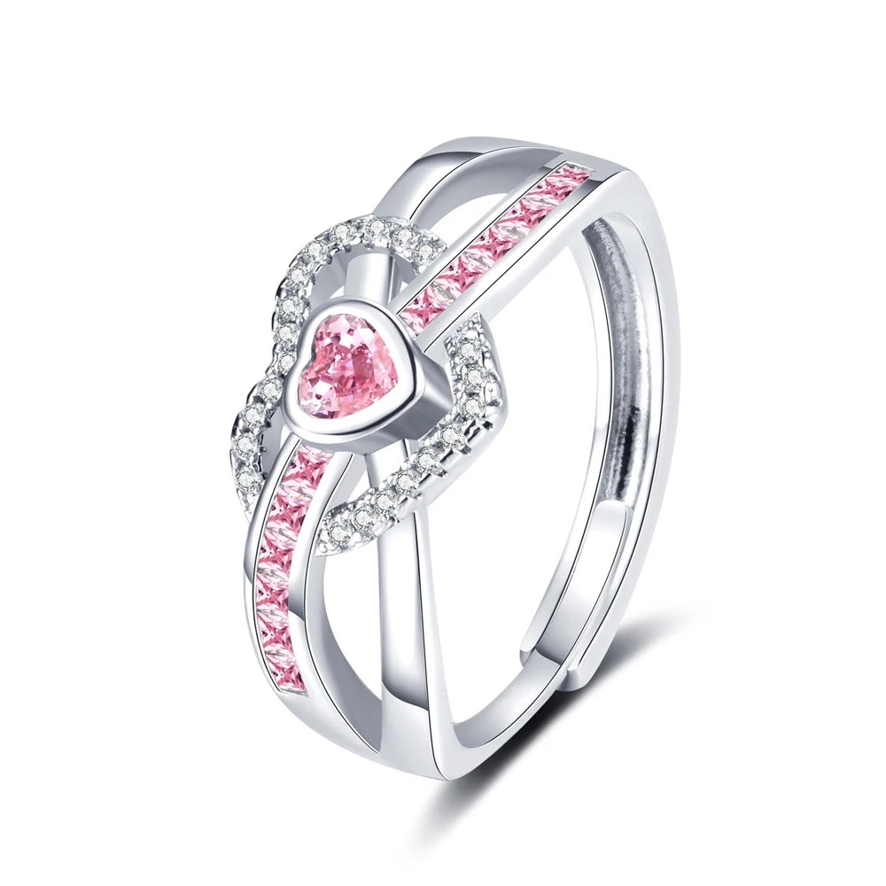 Heart Pink Zircon Rings for Women Adjustable Romantic Love Promise Ring Fashion High-end Jewelry Gift Accessories Wholesale