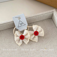 Girly Aesthetic Cherry Bowknot Grid Red Hair Ties Alligator Clips Headband Sweet Fashion in Stock Hair Accessories Set for Kids