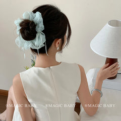 Brand New Solid Green Tulle Ribbon Scunchies Elegant and Stylish Hair Ties for Women and Girls Sweet Fashion Hair Accessories