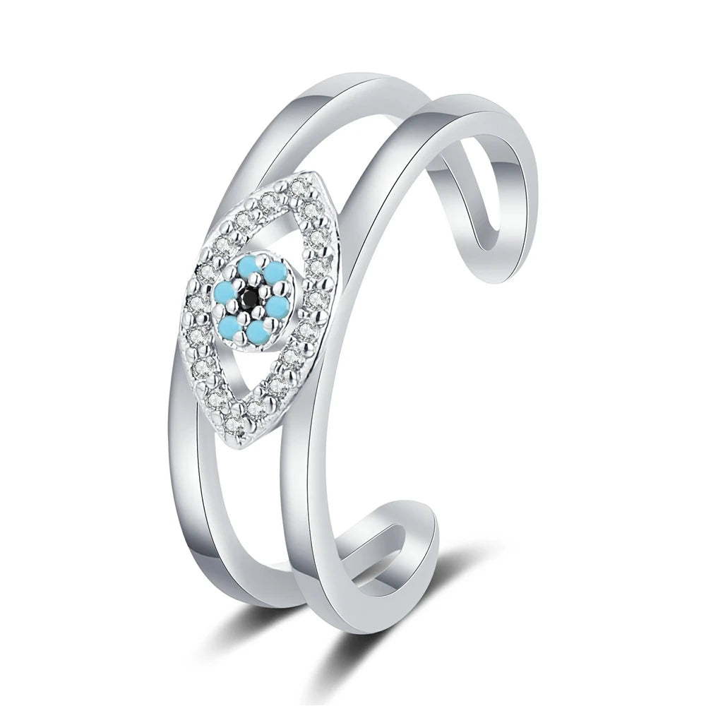 Women's Devil's Eye Ring Fashionable Niche Design Light Luxury Blue Open Index Ring with Zircon Jewelry Accessories Wholesale