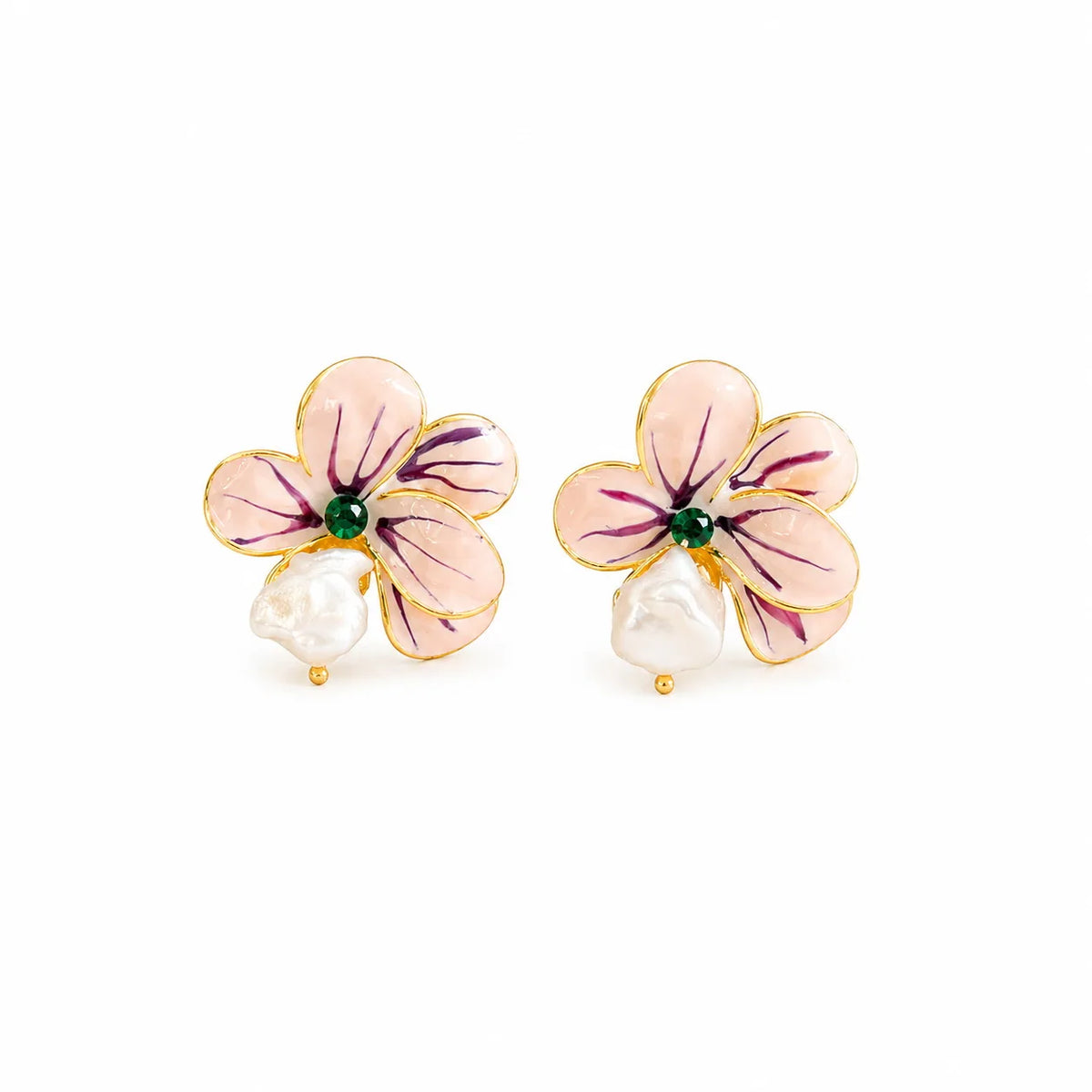 Ladies Green Pink Yellow Gold Flower Shape Stud Earring Sweet Elegant Fashion Factory Price in Stock Jewelry for Women Daily Use