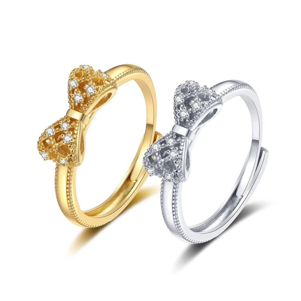 European and American Style Bow Rings Women Glitter Zircon Elegant Sweet Bowknot Rings Fashionable Jewelry Accessories Wholesale