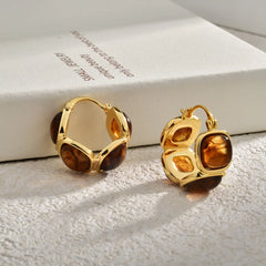 Female Trendy Hoop Earrings Geometric Artistic Maillard Coffee Resin Earrings Fashion Unique High-end Stylish Ear Jewelry Bulk