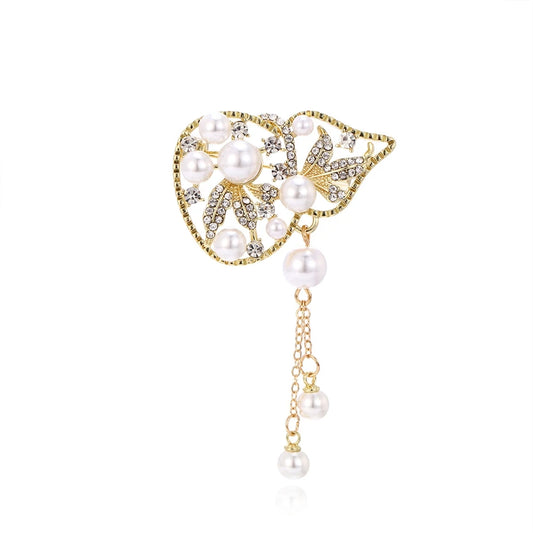 Fashion Glitter Imitation Pearl Elegant Gourd Brooches for Girls Sweet Glitter Sparking Pins Jewelry for Women Ladies Accessory