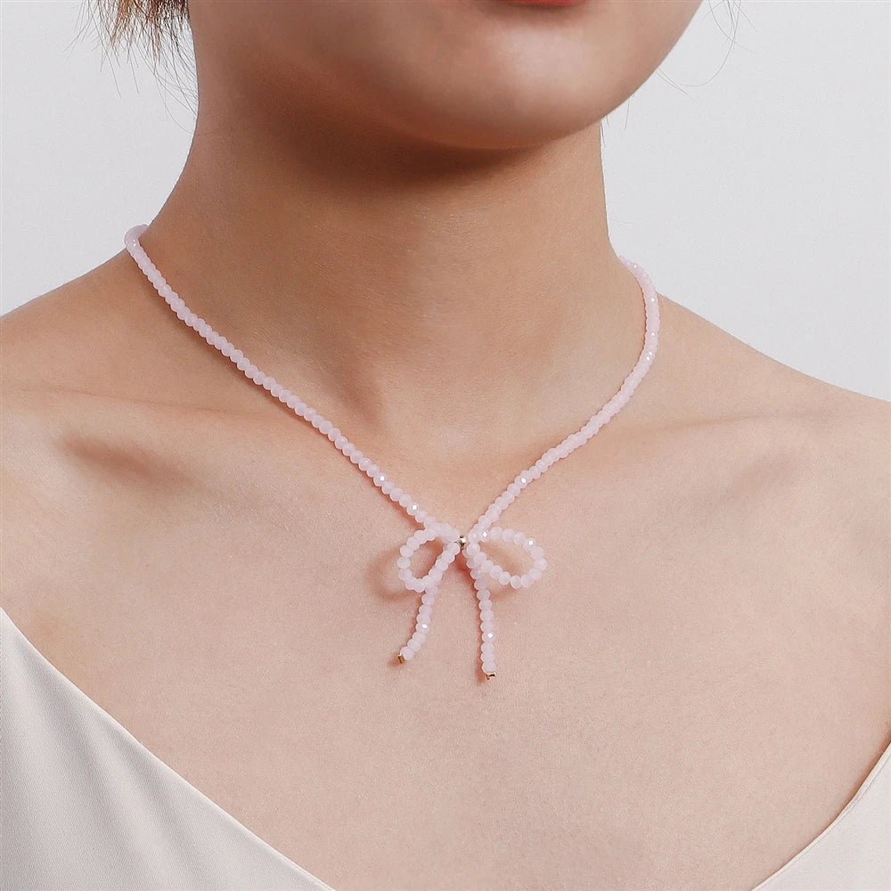 Fashion Sweet Cute Bowknot Beads Necklaces for Girls Trendy Kawaii Glamorous Jewelry for Women Ladies Accessories Wholesale