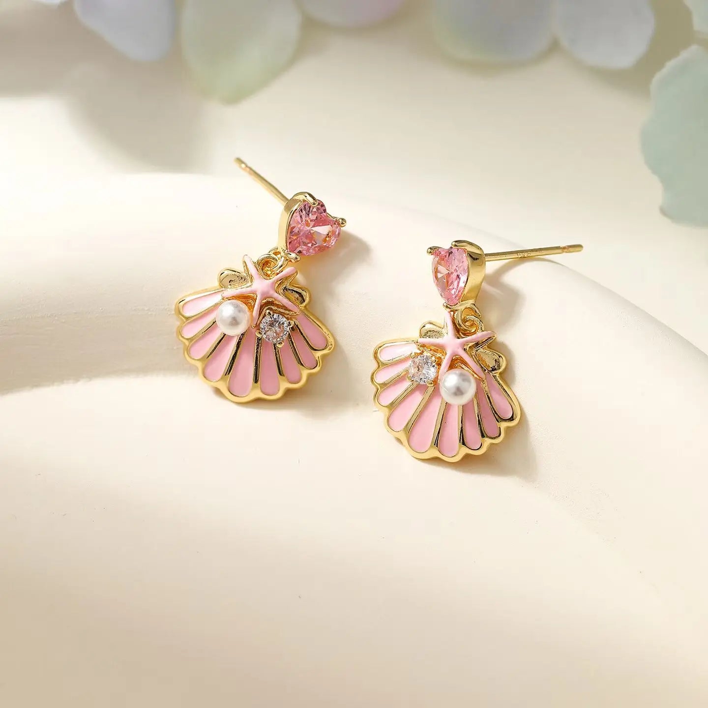 Fashion Pink Shell Imitation Pearl Sweet Princess Style Drop Earrings for Girls Ocean Jewelry for Women Ladies Accessories