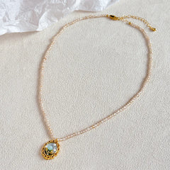 Female 0.2cm Faceted Natural Stone Chain Necklace S925 Silver 18k Gold-plated Earring Drip Glaze Hand-Painted Daily Jewelry Sets