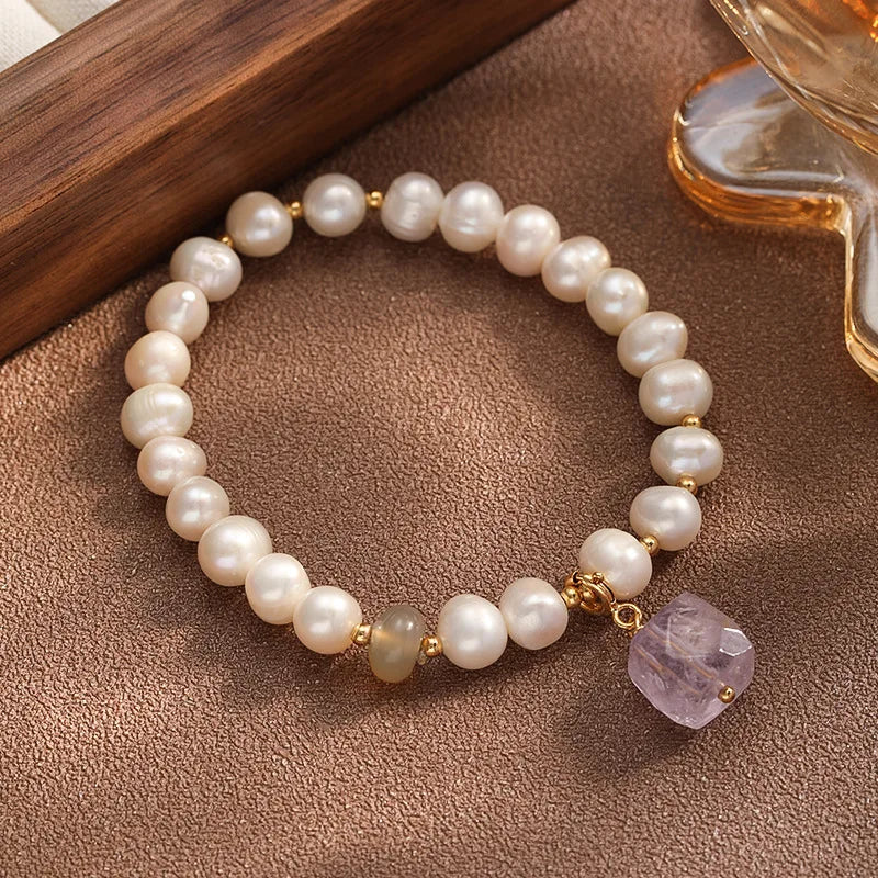 Fashion Freshwater Pearl Natural Stone S925 Bracelets for Girls Copper 18K Gold Jewelry for Women Ladies Wholesale Bulk Low MOQ