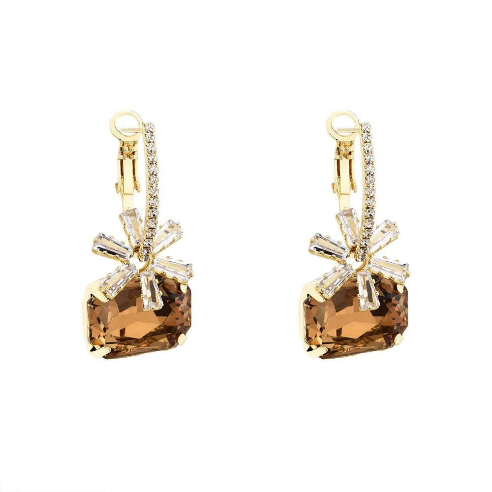 Luxury Crystal Rhinestone Drop Earrings Women Elegant Square Gemstone Dangle Earrings Fashion Sweet Party Jewelry Gift Wholesale