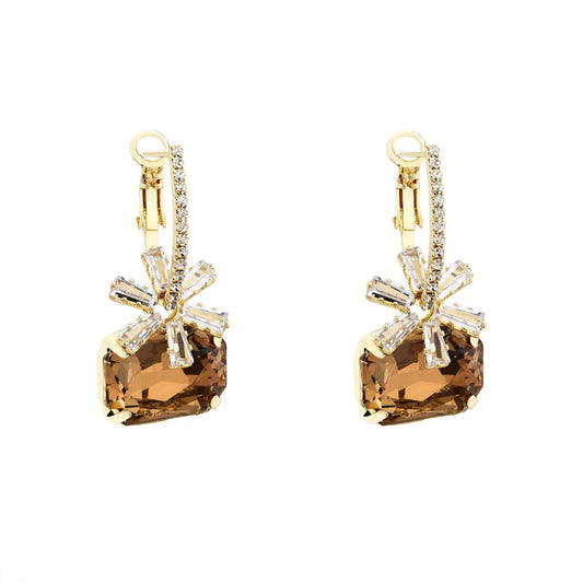 Luxury Crystal Rhinestone Drop Earrings Women Elegant Square Gemstone Dangle Earrings Fashion Sweet Party Jewelry Gift Wholesale