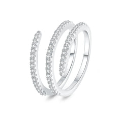 Double Layer Open Ring for Women Adjustable Spiral Band with Cubic Zirconia Light Luxury Elegant Fashion Jewelry Gift Wholesale