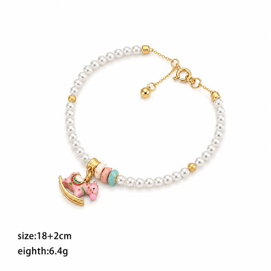 Fashion Glass Pearl Animals Horse Cute Pendent Necklaces for Girls Sweet Jewelry for Women Ladies Wholesale China Manufacturer