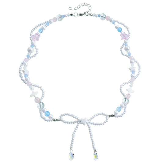 Fashion Sweet Bowknot Beads Princess Style Kawaii Necklaces for Girls Trendy Elegant Jewelry for Women Ladies Accessories