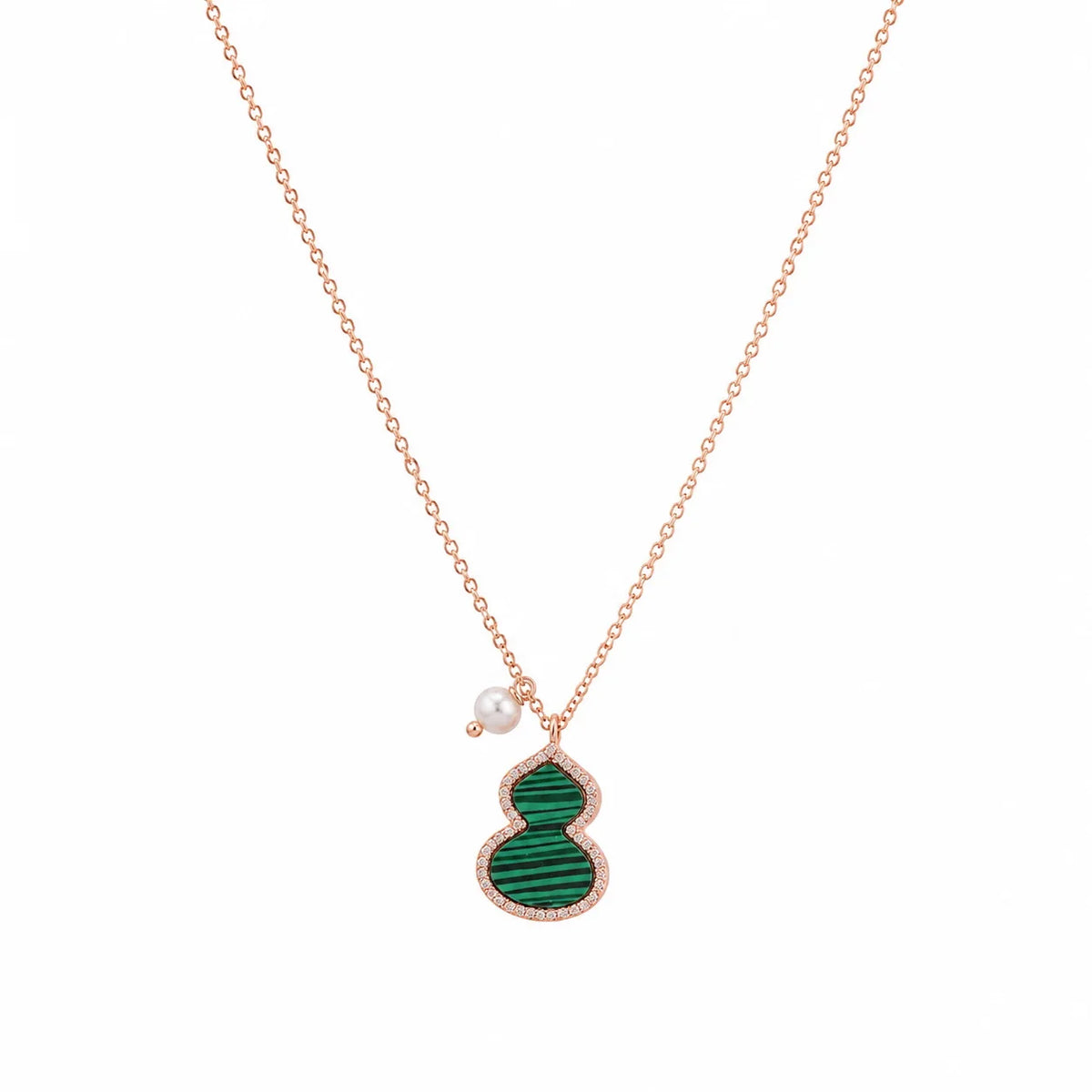 Female Freshwater Pearl 18k Gold-plated Red Agate Green Malachite Necklace Gourd Shape Fashion in Stock Jewelry for Women Causal
