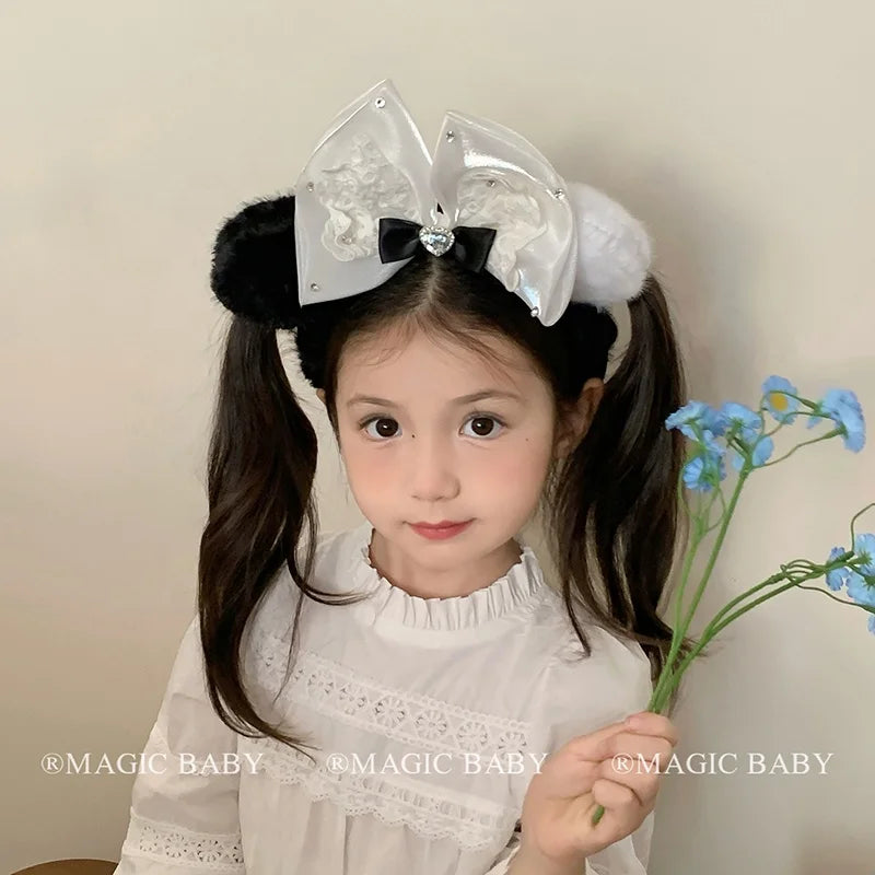 Animals Bear Bowknot Fluffy Cartoon Head Band for Baby Girls Cartoon Lovely Hair Band for Kids Child Hair Accessories in Stock