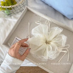 Large White Lace Bow Hairband Hair Ties for Women High Quality Tulle Minimalistic Scrunchies for Daily Use Hair Accessories