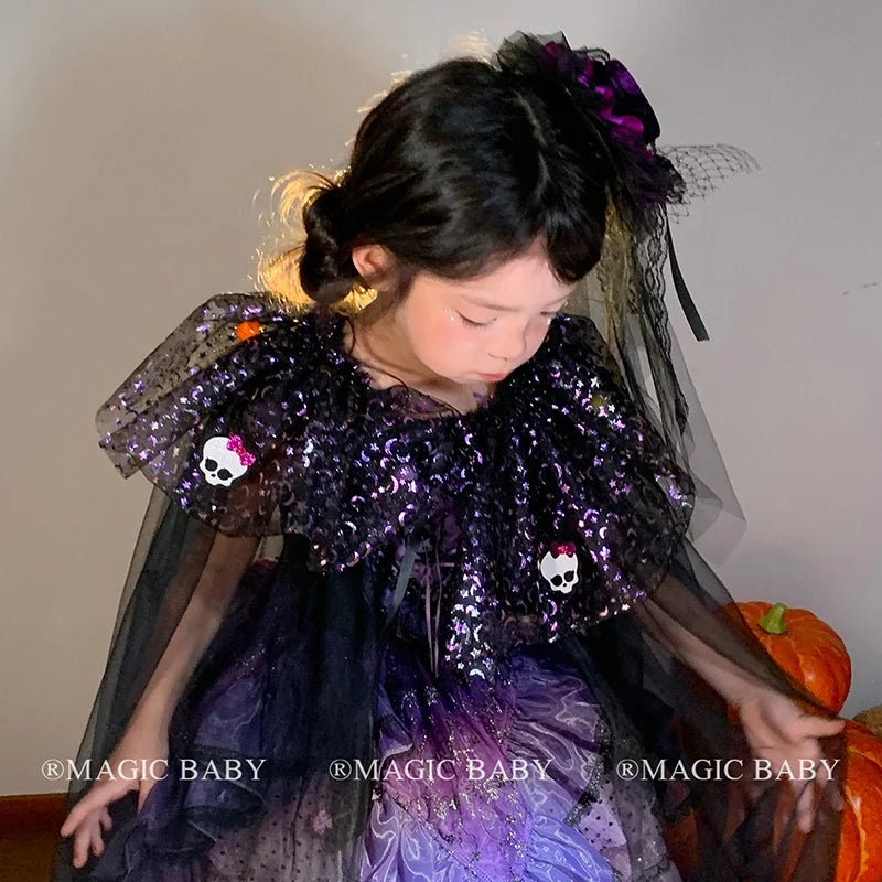 Halloween Cape for Kids Glossy Shiny Children Costume Cloak Spooky Party Wear Pumpkin Festival Gift Trick or Treat Accessory