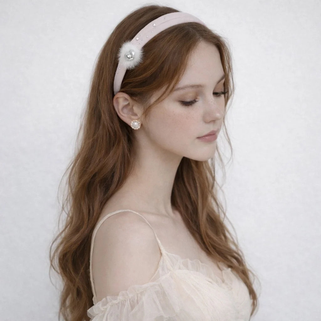 Women's Sweet Cute Headbands Light Blue Pink Fluffy Heart Hairband Pearl Design High-end Hair Accessories Spring Wholesale New